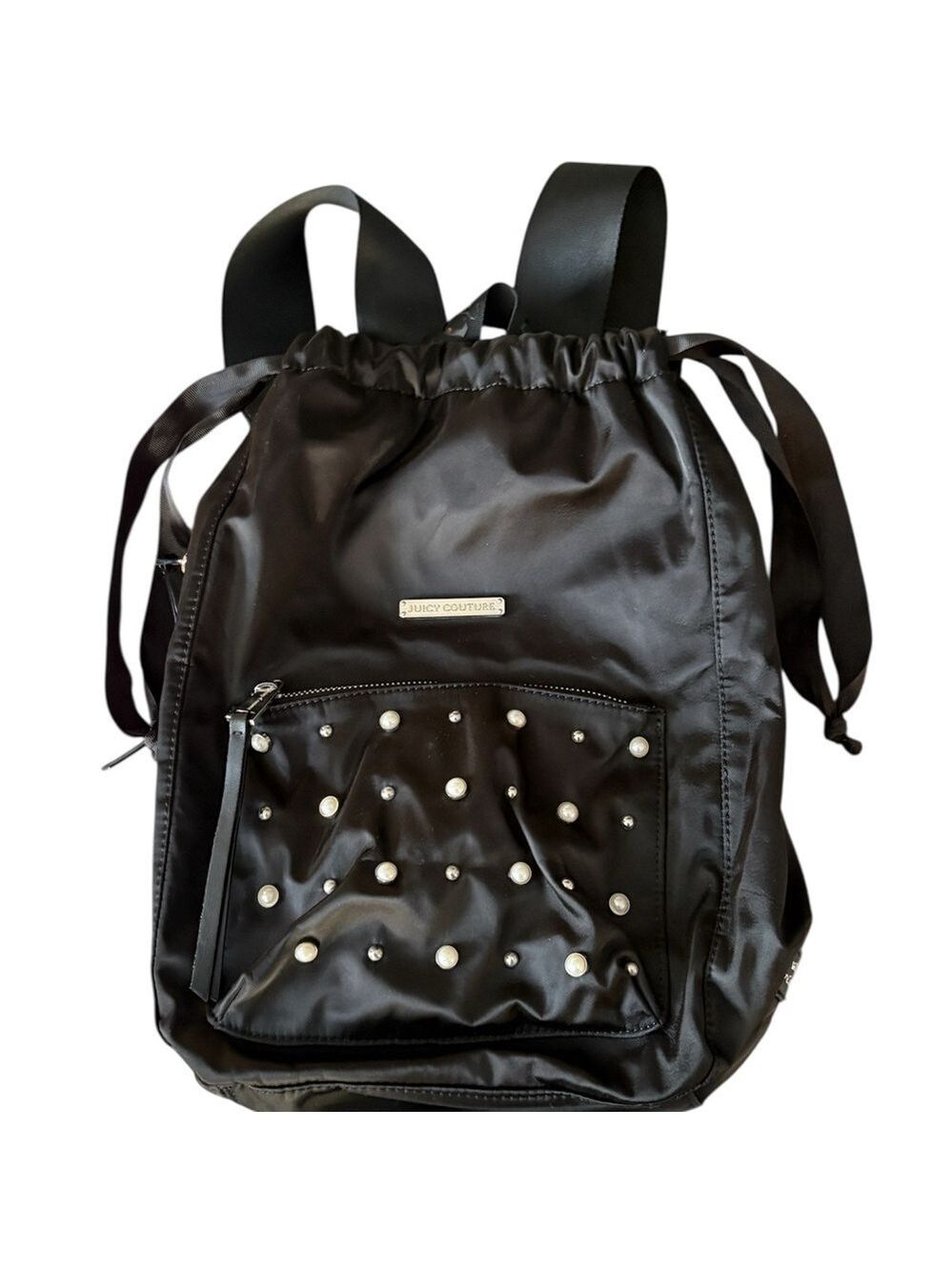 Juicy Couture Black Satin Backpack Pearl Accents NWOT